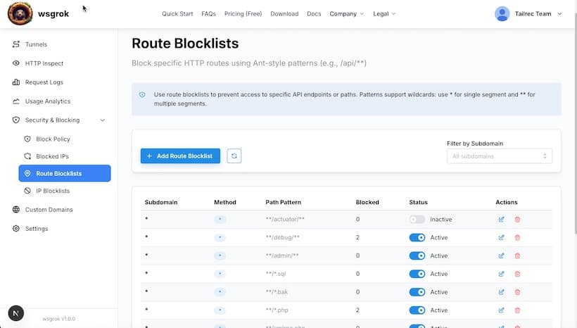 Route Blocklists